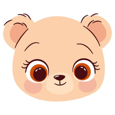 Çizgi film çocuk tarzında düz vektör çizimi. Beyaz arka planda ayı yüzü. Vektör illüstrasyonu