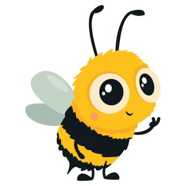 Çocuk ürünleri için vektör illüstrasyonu. Beyaz arka planda büyük gözleri olan sevimli bir arı. Vektör illüstrasyonu