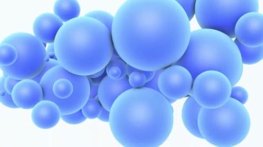 Beyaz arka planda mavi balonlar uçuyor. Üç boyutlu animasyon. Neşeli arkaplan