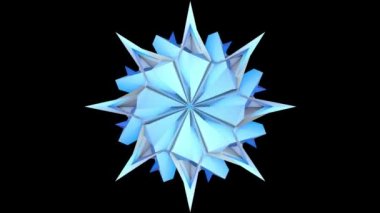 Üç boyutlu animasyon. Soyut kar tanesi, kaleydoskop. Geometrik arkaplan.