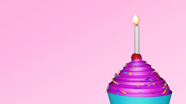 Cupcake Con Confeti Colores Cerezas Sobre Fondo Rosa Con Lugar — Vídeos de Stock