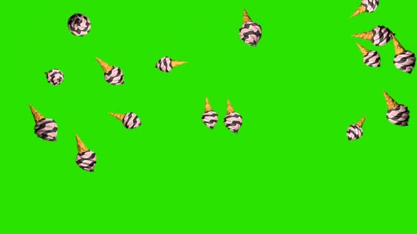 Ijshoorntjes Vallen Als Regen Tegen Achtergrond Van Chroma Toets Animatie — Stockvideo