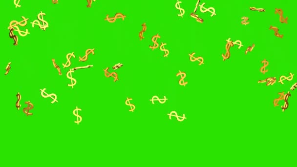 Gouden Dollarsymbool Animatie Van Een Dalende Dollar Een Groene Achtergrond — Stockvideo