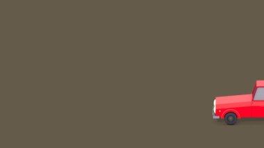 Alçaktan gelen polyester araba Noel için güzel hediye kutuları taşıyor. Noel için 3B animasyon.