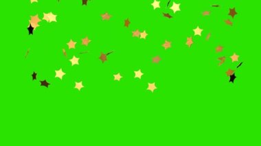 Krom anahtarlı arka planda düşen altın yıldızlar. Animasyonun 3 boyutlu canlandırması. Tatil ve düğünler için video efekti. Yeşil ekran. Yıldızlardan yağan yağmur.