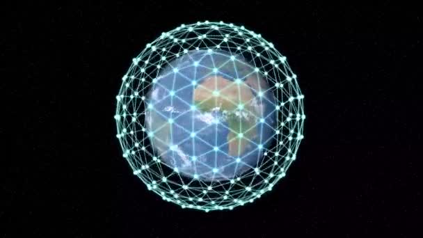 3D地球デジタル接続ネットワークの背景 デジタル化の概念 Global Technology 世界中のビッグデータクラウド 回転する未来の地球球体ループアニメーション — ストック動画
