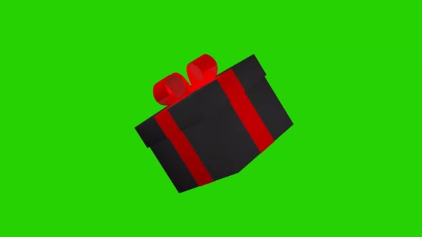 Черная Подарочная Коробка Красной Лентой Анимация Зеленом Экране Концепция Праздников — стоковое видео