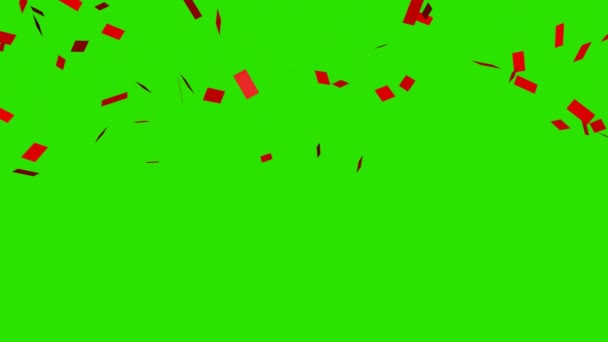 Красные Конфетти Падают Зеленый Экран Праздничный Эффект Анимация — стоковое видео