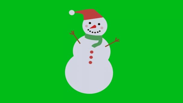 Κινούμενα Σχέδια Ενός Ρετρό Χιονάνθρωπου Μια Πράσινη Οθόνη Απόδοση — Αρχείο Βίντεο