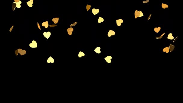 Gevallen Gouden Harten Een Zwarte Achtergrond Weergave Van Animatie Video — Stockvideo