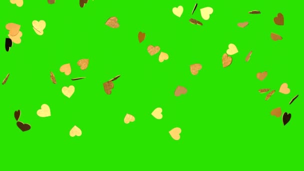 Padající Zlatá Srdce Chroma Klíčovém Pozadí Vykreslování Animace Video Efekt — Stock video