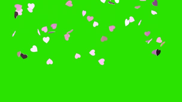 Padající Růžová Srdce Pozadí Chroma Klíč Vykreslování Animace Video Efekt — Stock video