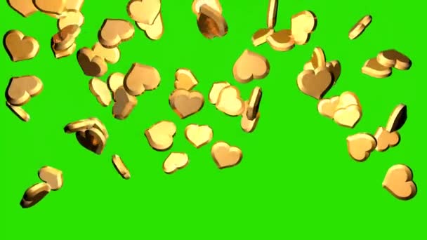 Gevallen Gouden Harten Een Chroma Key Achtergrond Weergave Van Animatie — Stockvideo