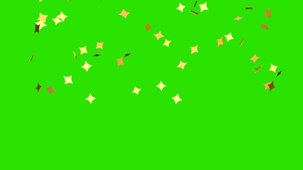 クロマキーの背景に金の星が落ちる アニメーションの3Dレンダリング 休日や結婚式のためのビデオ効果 緑の画面だ 星からの雨 — ストック動画