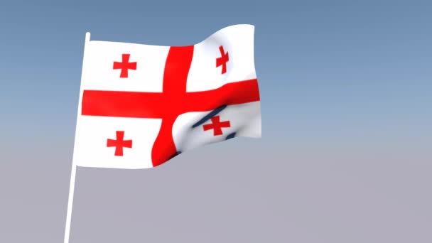 Flaga Gruzji Kraju Rozwija Się Tle Czystego Nieba Animacja Dzień — Wideo stockowe