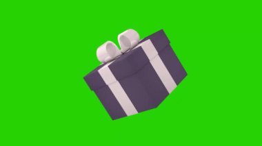 Dark purple gift box with red ribbon. 3D animation on a green screen. Holidays and gifts concept.