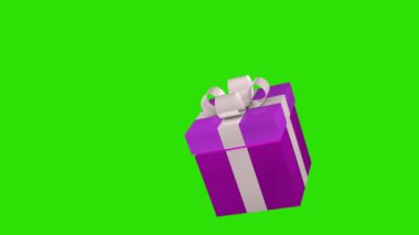 A beautiful lavander gift box opens. 3D animation on a green screen. Holidays and gifts concept.