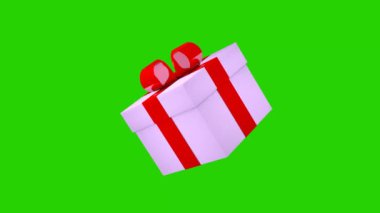 Pink gift box with red ribbon. 3D animation on a green screen. Holidays and gifts concept.