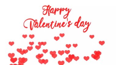 Transparent red hearts float on a white festive background. 3D animation. Valentine's day, February 14.