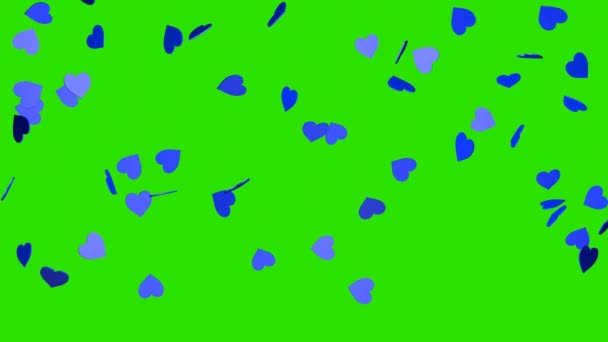 Падение Голубых Сердец Фоне Хроматического Ключа Визуализация Анимации Видеоэффект День — стоковое видео