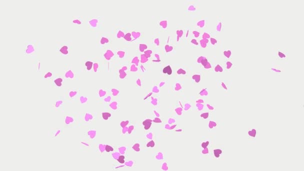 白い背景にピンクの心の爆発 ハート コンフェッティ バレンタインデーのお祝いの効果 3Dアニメーション — ストック動画