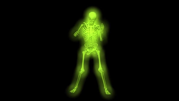 Green Neon Skeleton Dancing Isolated Black Background Animation Halloween — 비디오