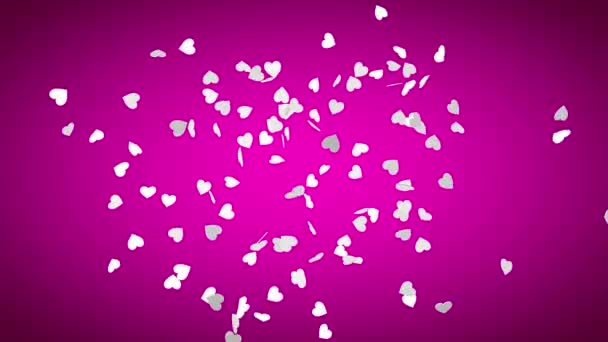 濃いピンクの背景に白い心の爆発 ハート コンフェッティ バレンタインデーのお祝いの効果 3Dアニメーション — ストック動画