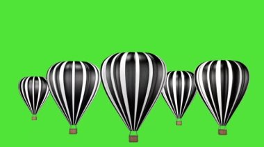 3D animation, a hot air balloons takes off against the background of a green screen.  Travel and vacation concept.