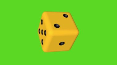 The yellow dice rotates against the background of a green screen. 3D animation