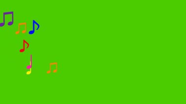 Yeşil arka planda renkli notalar. 3 Boyutlu Canlandırma