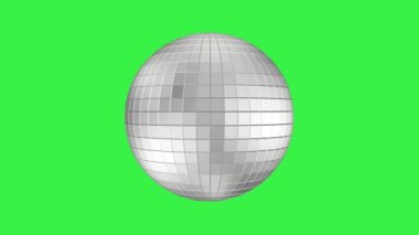 Seamless loop 3d animation  of silver disco ball, isolated on green background. Chroma Key. 