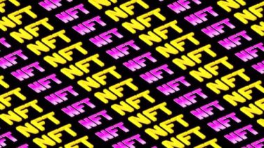 NFT crypto neon art sign, non fungible token of unique collectibles, blockchain and digital artwork selling technology concept symbol. Futuristic abstract 3d rendering .