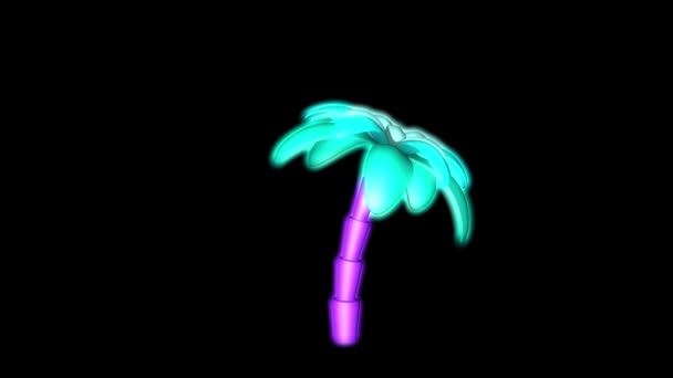 Appearance Two Neon Palm Trees Animation Palm Trees Isolated Black — Stockvideo