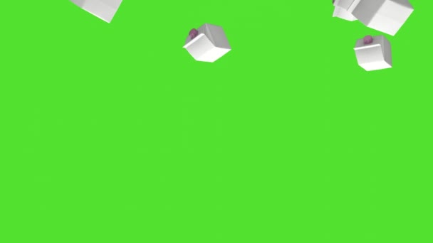 Картон Молока Дождь Картонных Коробок Зеленом Экране Анимация — стоковое видео