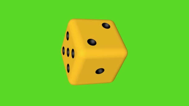 Yellow Dice Rotates Background Green Screen Animation — Stockvideo
