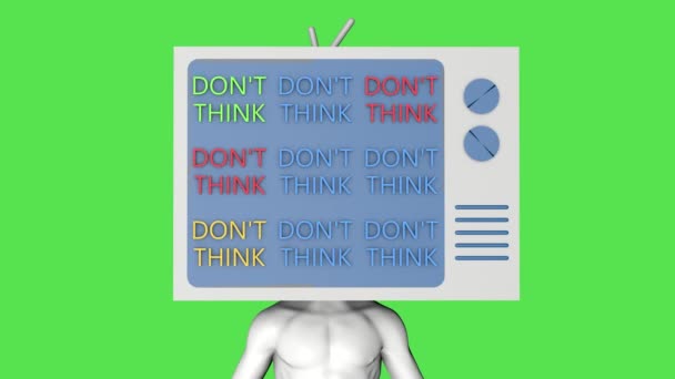 Telewizor Kolorowymi Napisami Nie Myśl Głowie Człowieka Animacja Zielonym Ekranie — Wideo stockowe