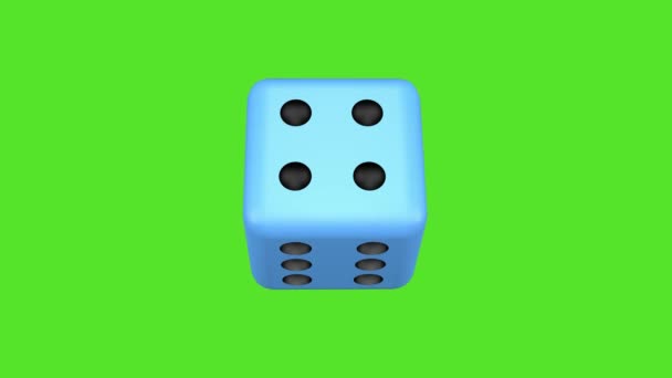 Blue Dice Rotates Background Green Screen Animation — Video Stock