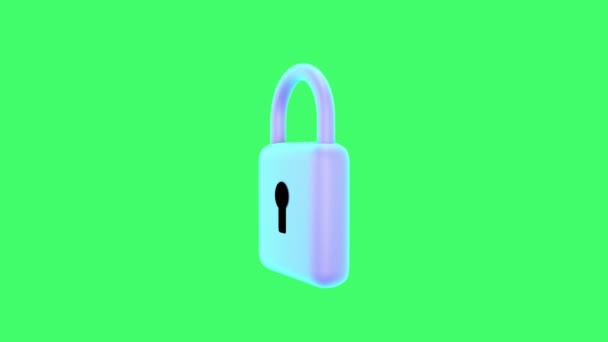 安全锁在绿色屏幕上旋转 网络安全 3D循环动画 — 图库视频影像