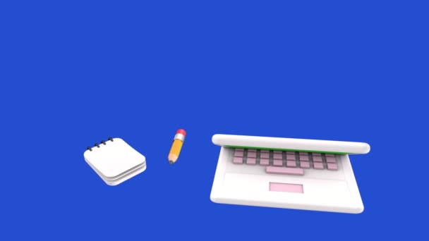 Animacja Laptopa Notatnika Ołówka Tle Klucza Chromatycznego Animacja — Wideo stockowe