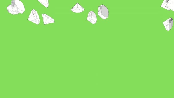 Білі Рубіни Падають Зелений Фон Анімація Мультяшний Фон Дощ Дорогоцінних — стокове відео