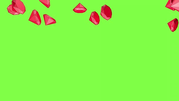 Блакитні Рубіни Падають Зелений Фон Анімація Мультяшний Фон Дощ Дорогоцінних — стокове відео