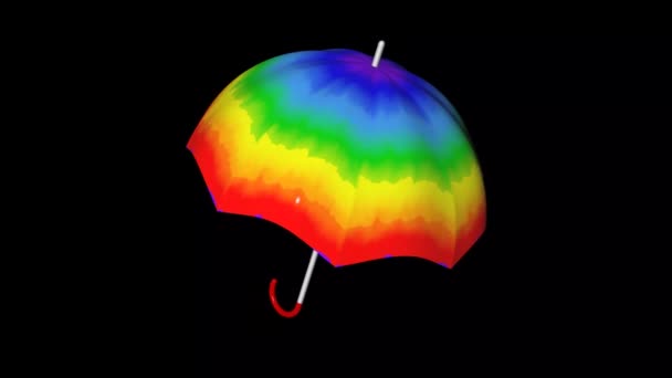 Animatie Van Een Paraplu Met Regenboogkleuren Een Zwarte Achtergrond Trots — Stockvideo