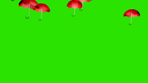 Lluvia Paraguas Rojos Una Pantalla Verde Animación — Vídeos de Stock