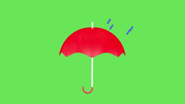 Animation Parapluie Rouge Icône Pluie Sur Écran Vert Prévisions Météorologiques — Video