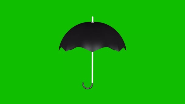 绿色屏幕上黑色伞图标的3D动画 — 图库视频影像