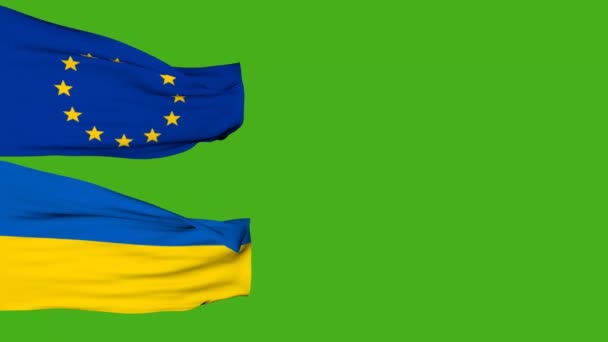 Прапор Європейського Союзу України Зеленому Екрані Анімація — стокове відео