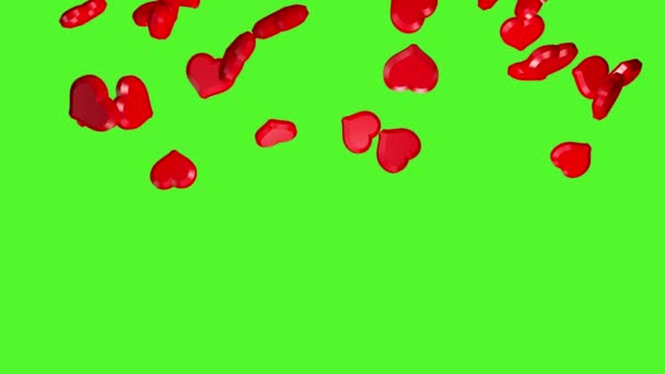 Falling Big Red Hearts Chroma Key Background Animation Video Effect — Stockvideo