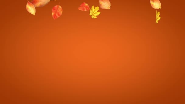 Осенняя Муха Оранжевом Фоне Анимация Падения Листьев Осенняя Концепция Смена — стоковое видео