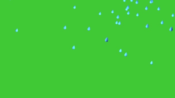 Cartoon Raindrops Green Screen Animation Chroma Key — Wideo stockowe