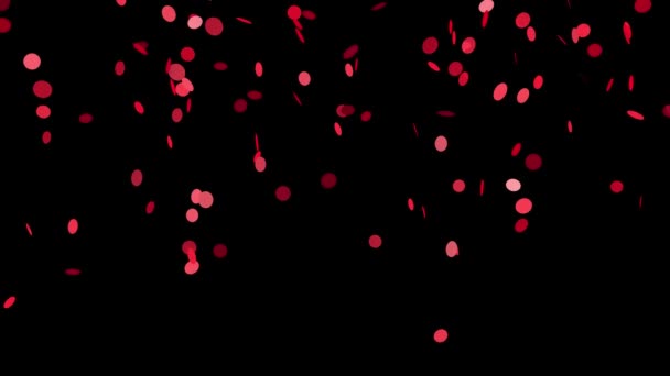 Red Confetti Falling Rain Black Background Iridescent Festive New Year — Stok Video
